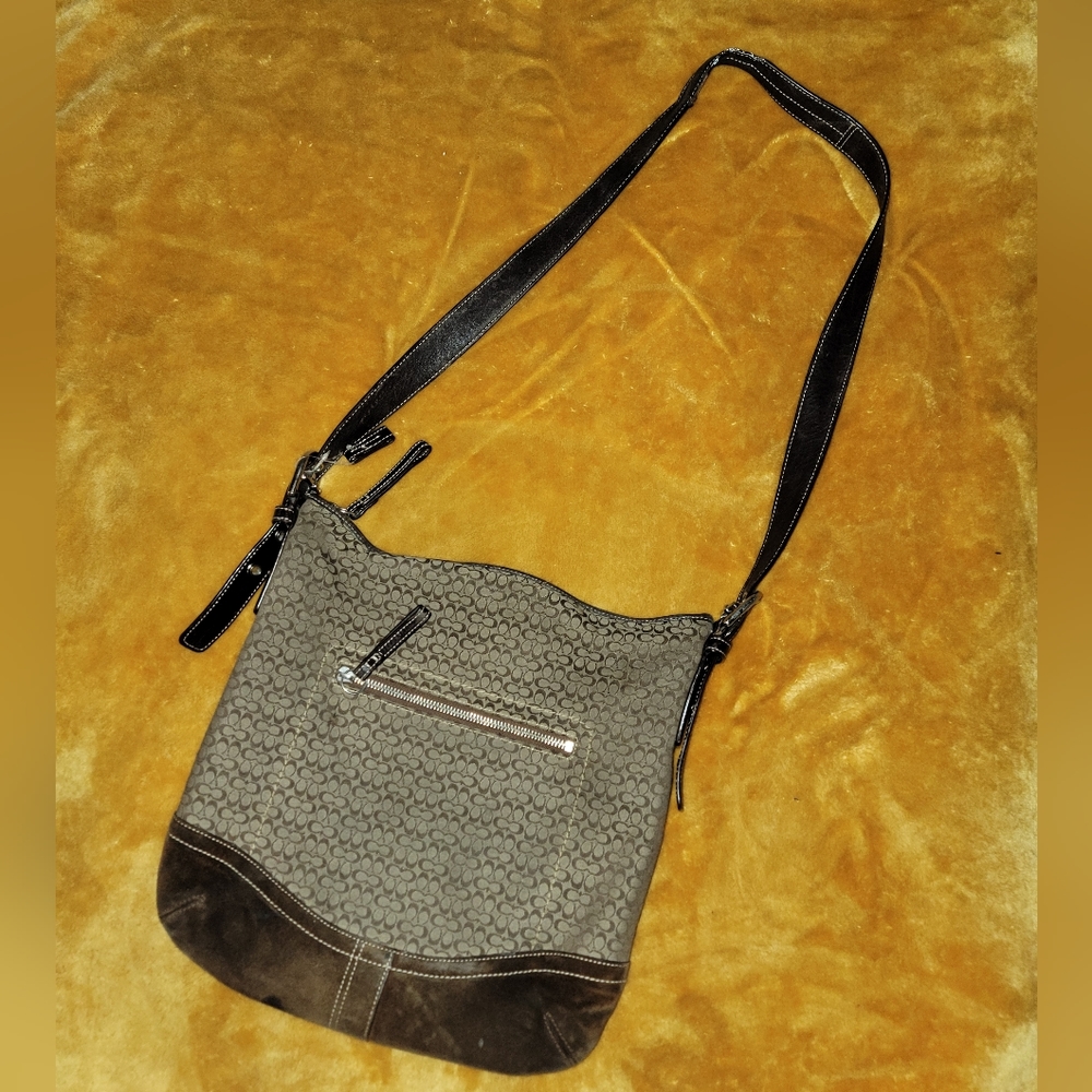 COACH F10943 crossbody SIGNATURE BAG LEATHER SUEDE BROWN crossbody bag